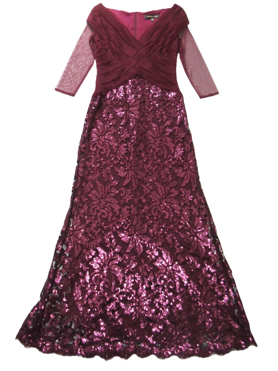 Tadashi Shoji Auburn Sequin Paillette Embroidered Lace V-Neck Gown Size 16